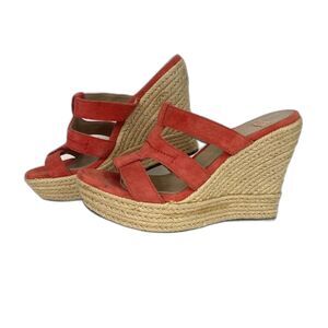 UGG Tawnie Wedge-Women 7.5-Coral Pink Leather-Espadrille Sandal 1000404 -F29011L